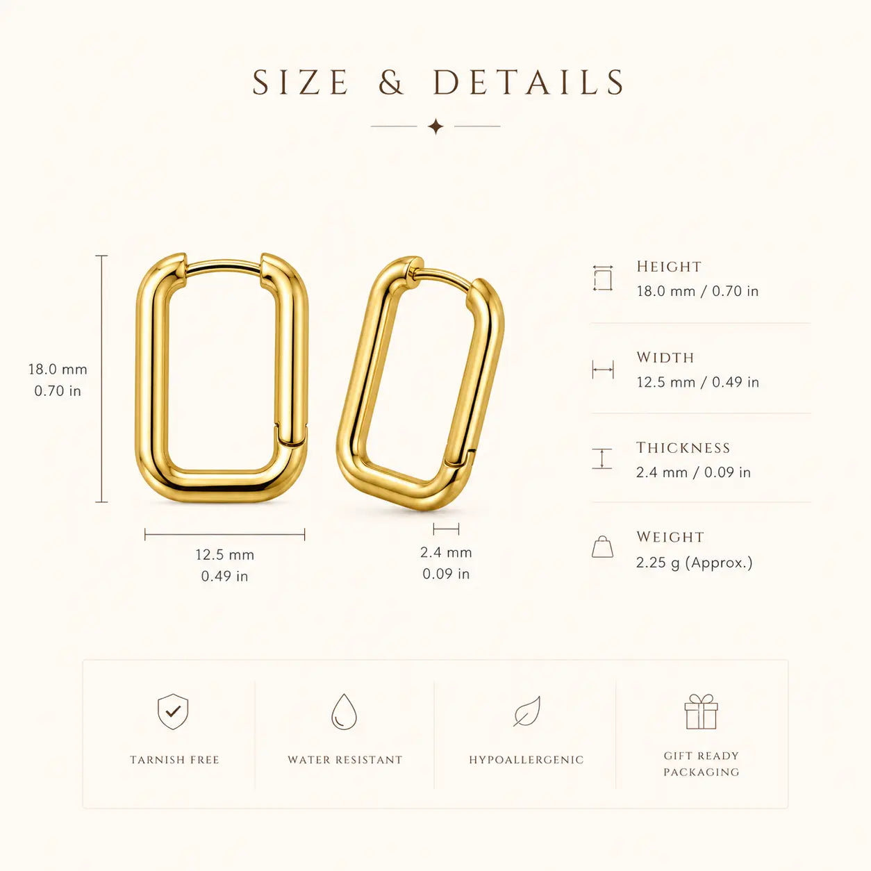 Rectangular Gold Hoop Earrings for Women | Tarnish-Resistant Gold Earrings | Shimmera Shimmera