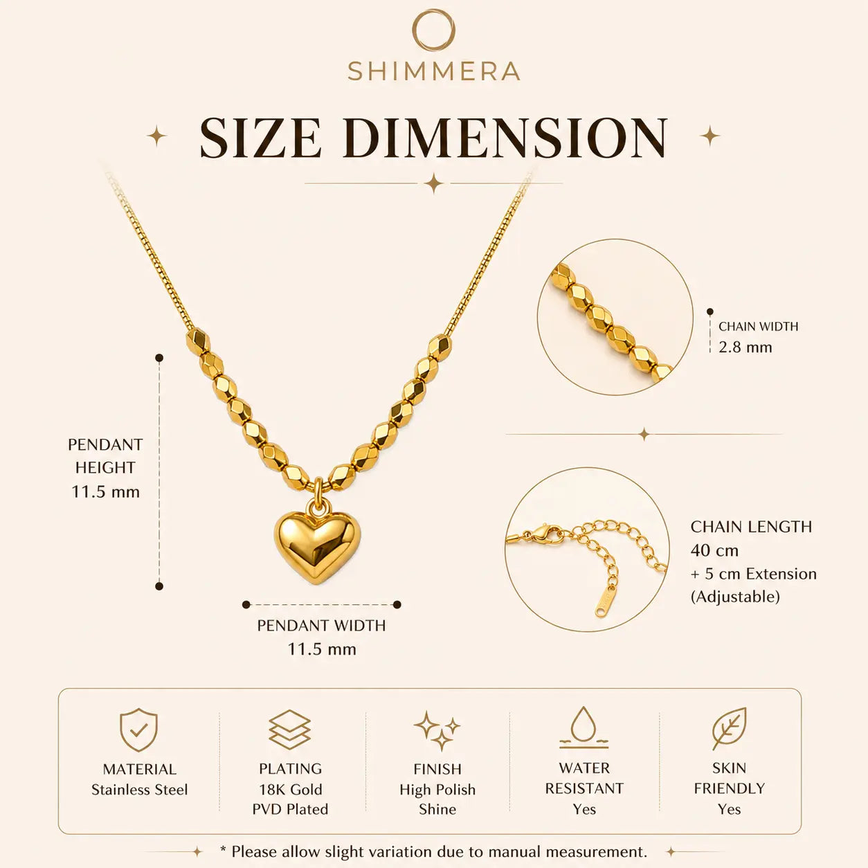 Anti tarnish 18k Gold plated heart pendant chain My Store