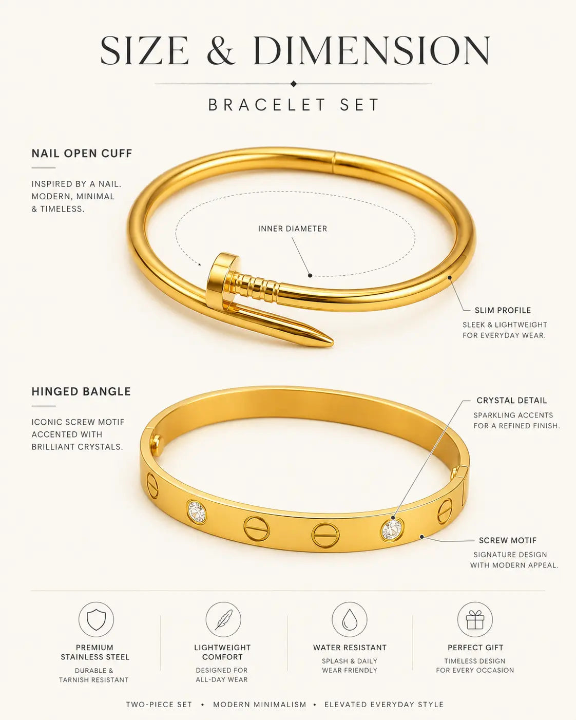 Anti Tarnish Gold Bracelet Set Shimmera