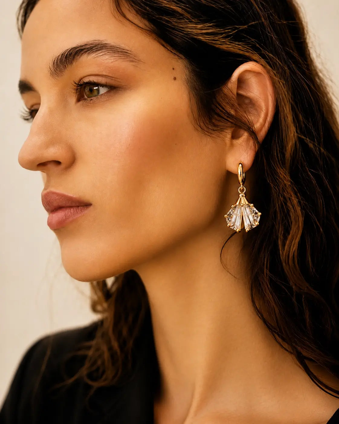 Anti Tarnish Crystal Fan Drop Earrings Shimmera