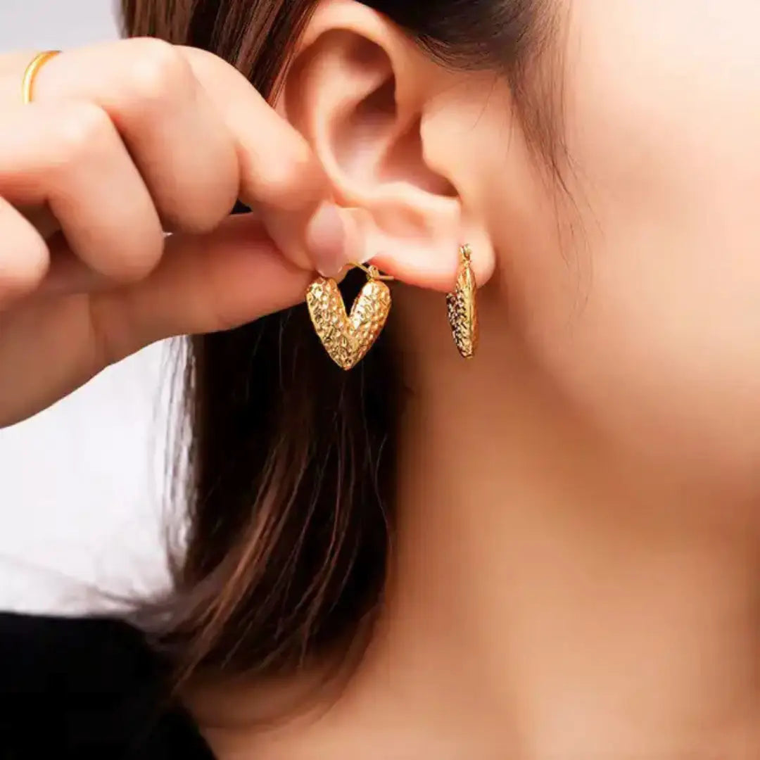 Anti Tarnish Textured Heart Hoop Earrings Shimmera