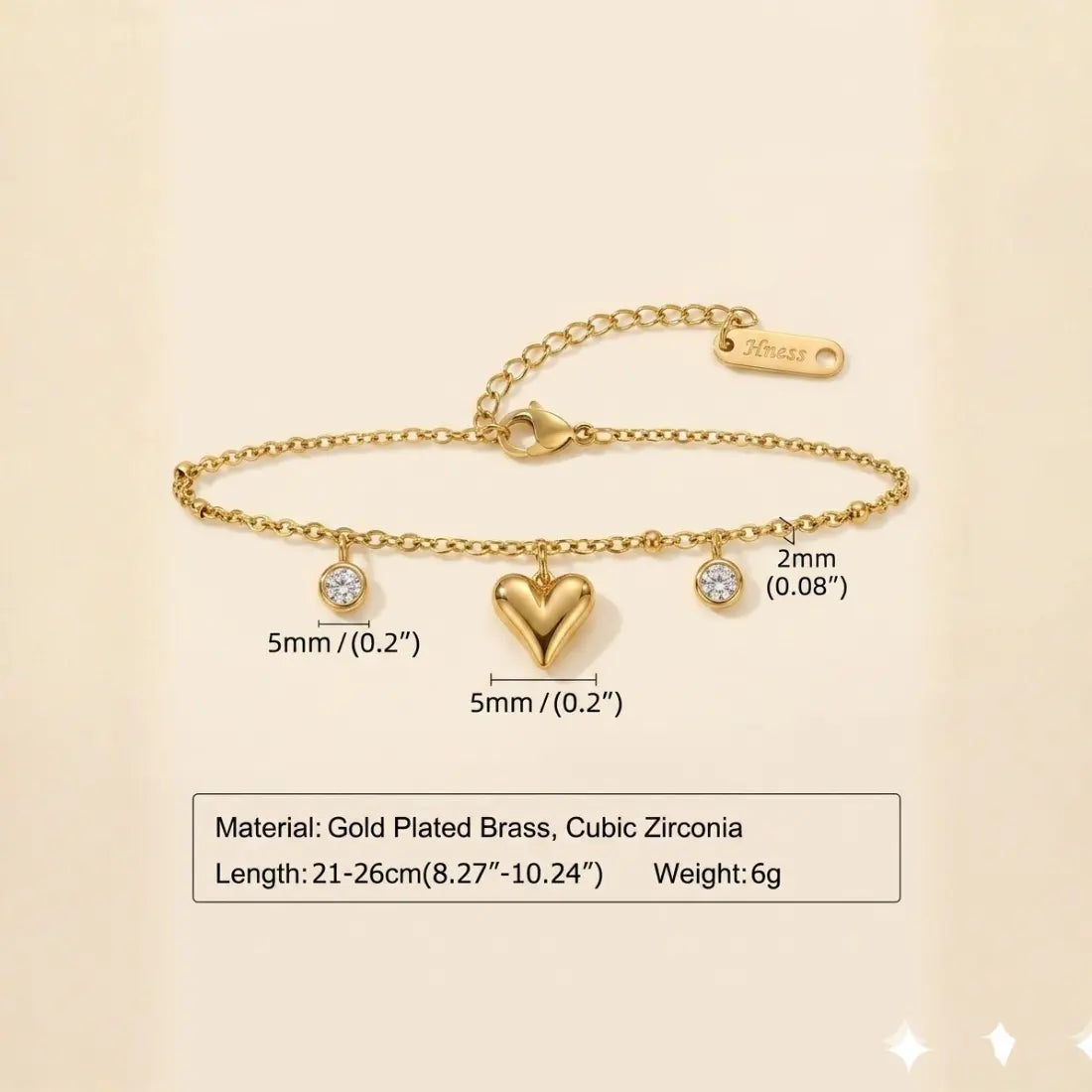 Celeste Heart Charm Anklet Shimmera
