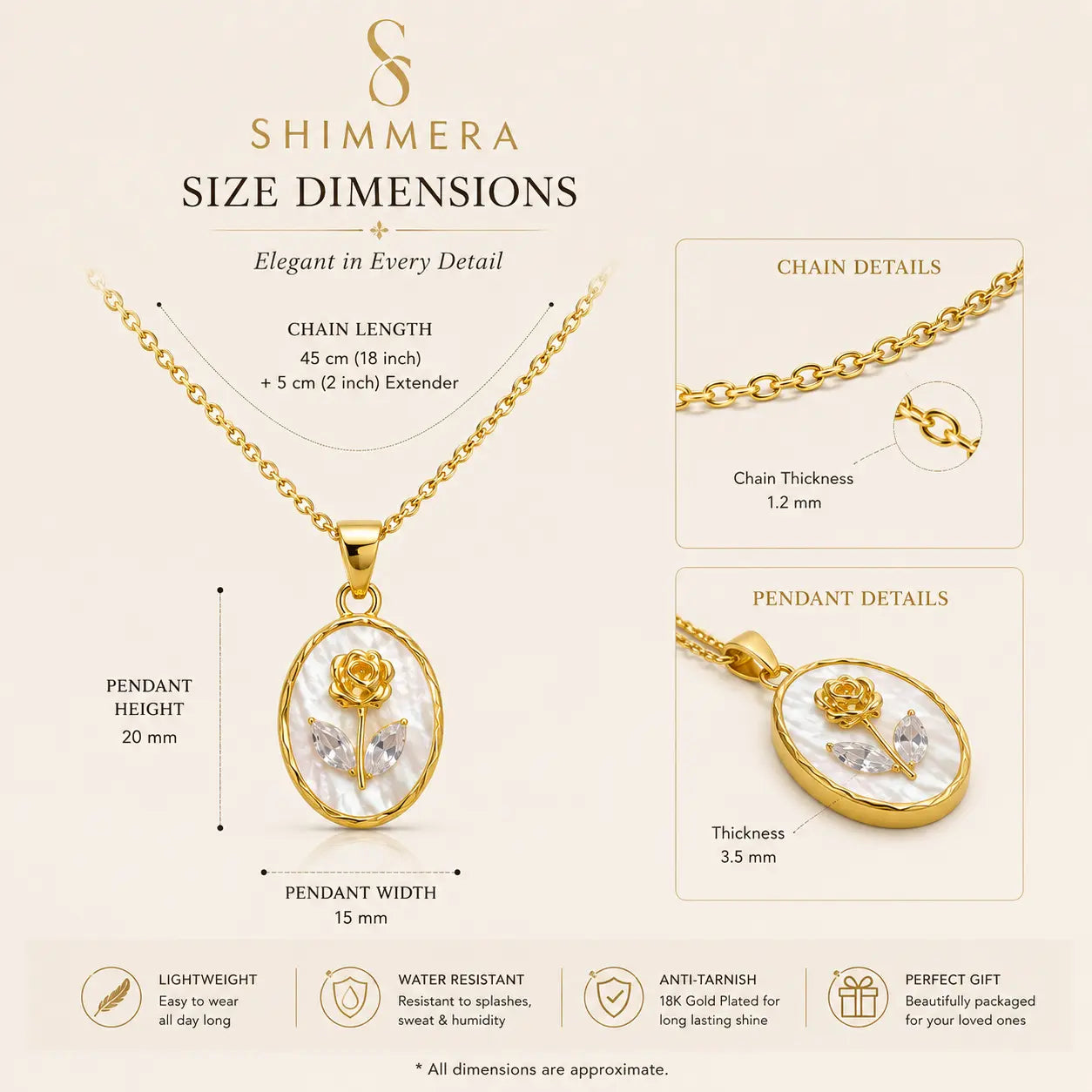 Anti tarnish 18k Gold plated oval rose pendant with chain My Store