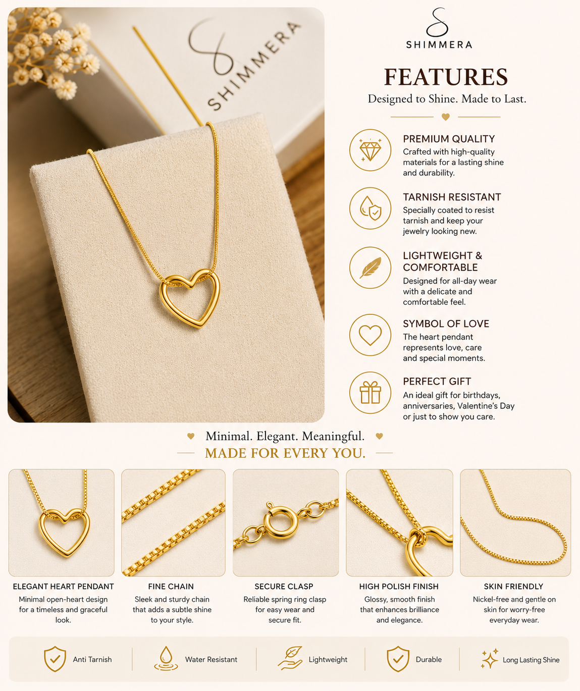 Anti Tarnish Open Heart Viral Pendant Gold-plated with chain Shimmera