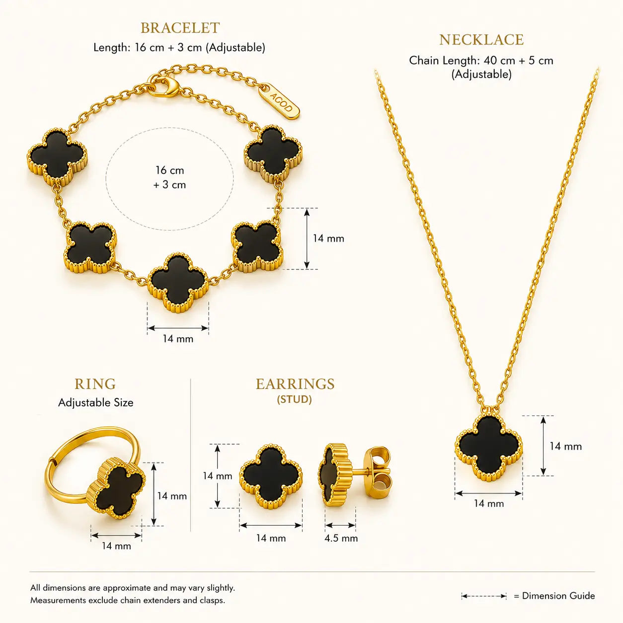 Anti-Tarnish 18K Gold-Plated Clover Jewelry Set Shimmera