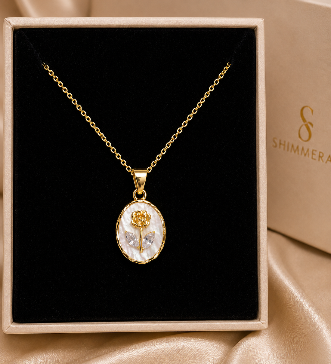 Anti tarnish 18k Gold plated oval rose pendant with chain My Store