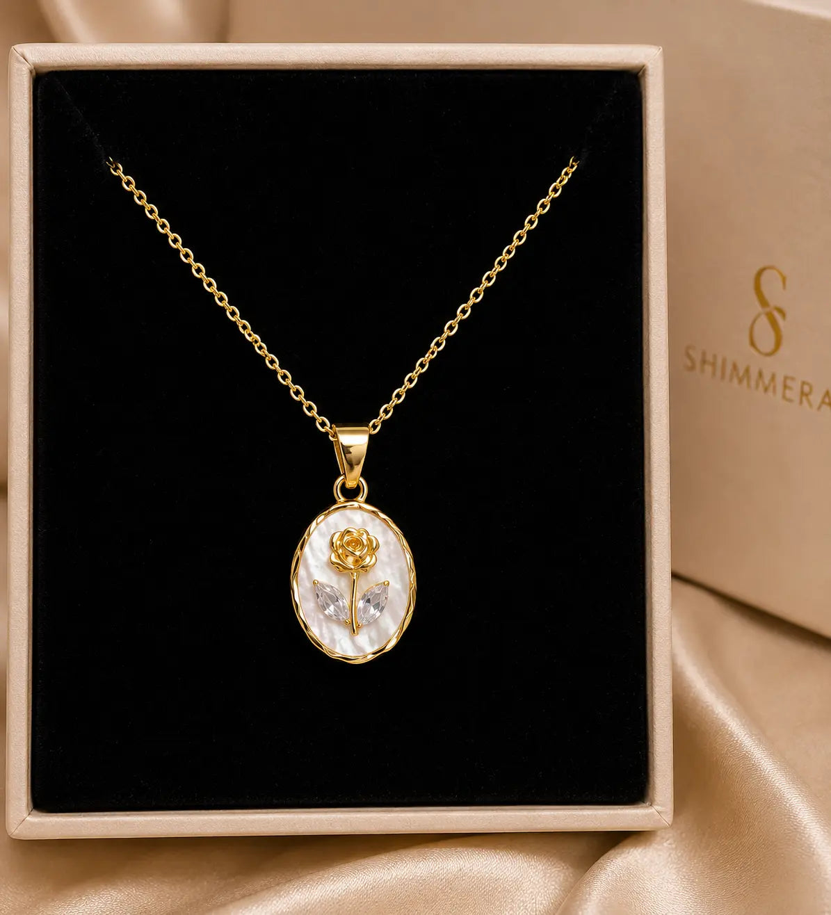 Anti tarnish 18k Gold plated oval rose pendant with chain My Store
