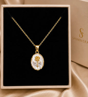 Anti tarnish 18k Gold plated oval rose pendant with chain My Store