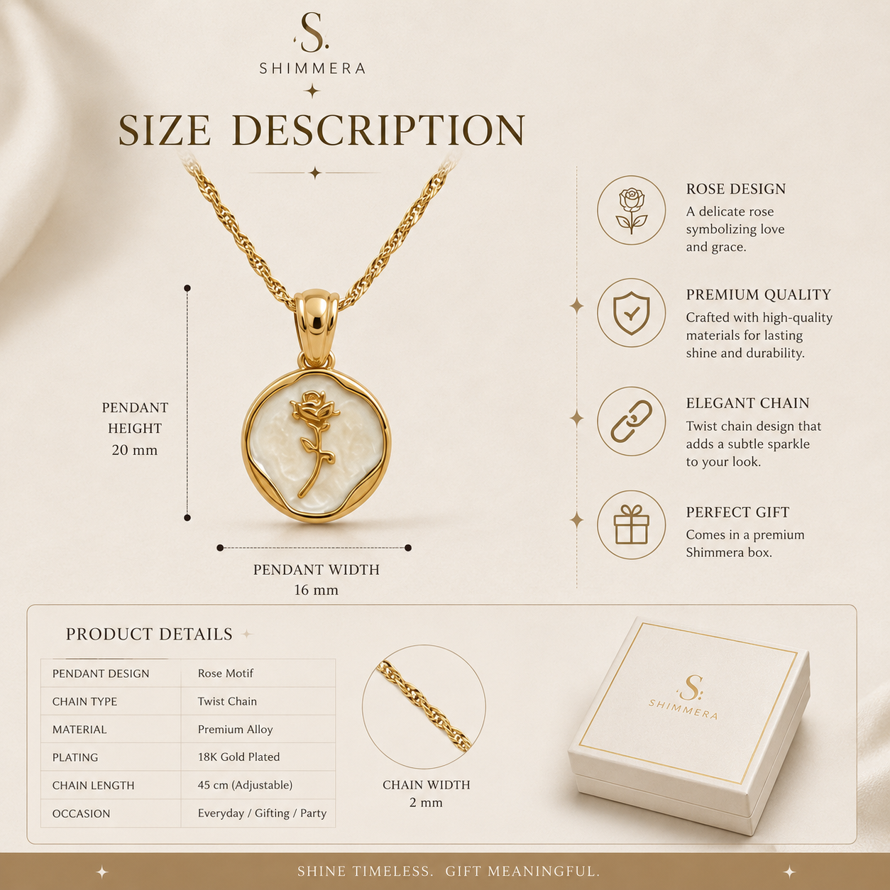 Anti tarnish 18k Gold plated Round rose pendant with chain My Store