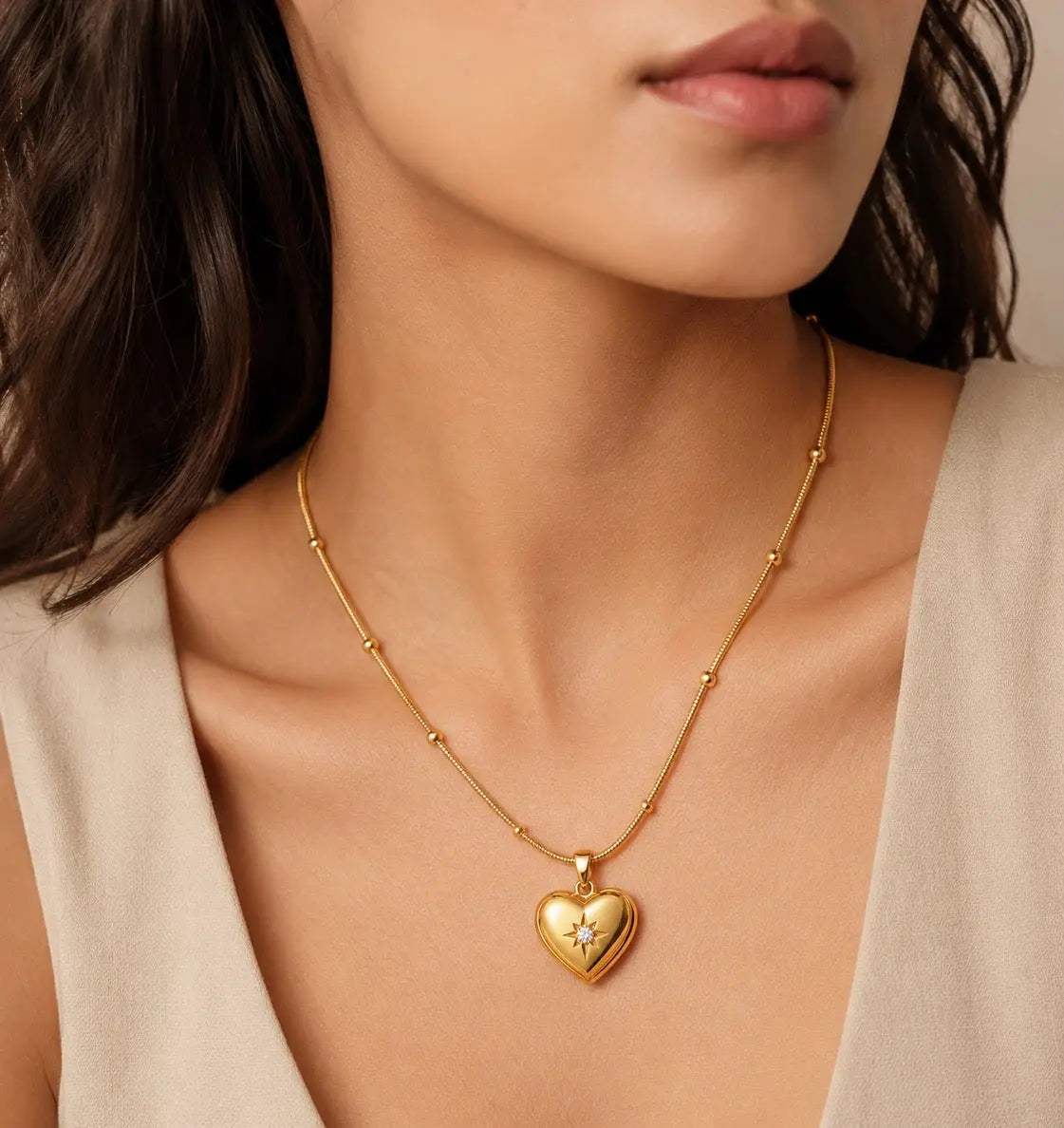 Anti-Tarnish 18K Gold-Plated Heart Pendant Chain Shimmera