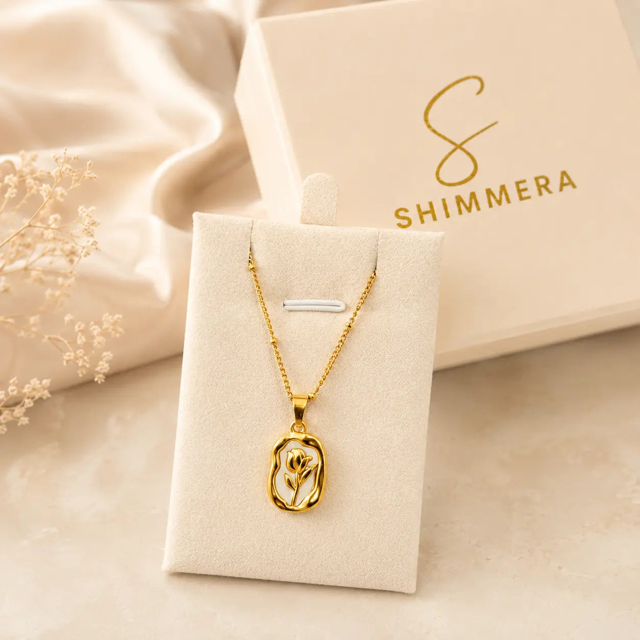 Anti-Tarnish 18k Gold-Plated Floral Design Pendant with Chain Shimmera