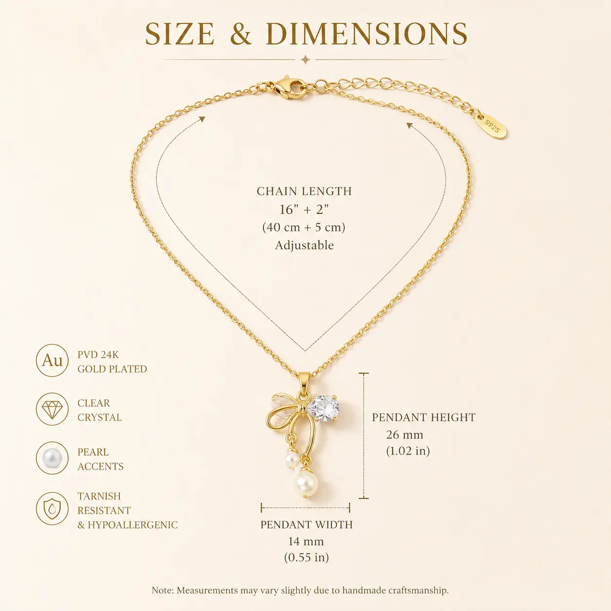 Anti-Tarnish 18K Gold Plated Stainless Steel Bow Pendant Necklace with Chain My Store