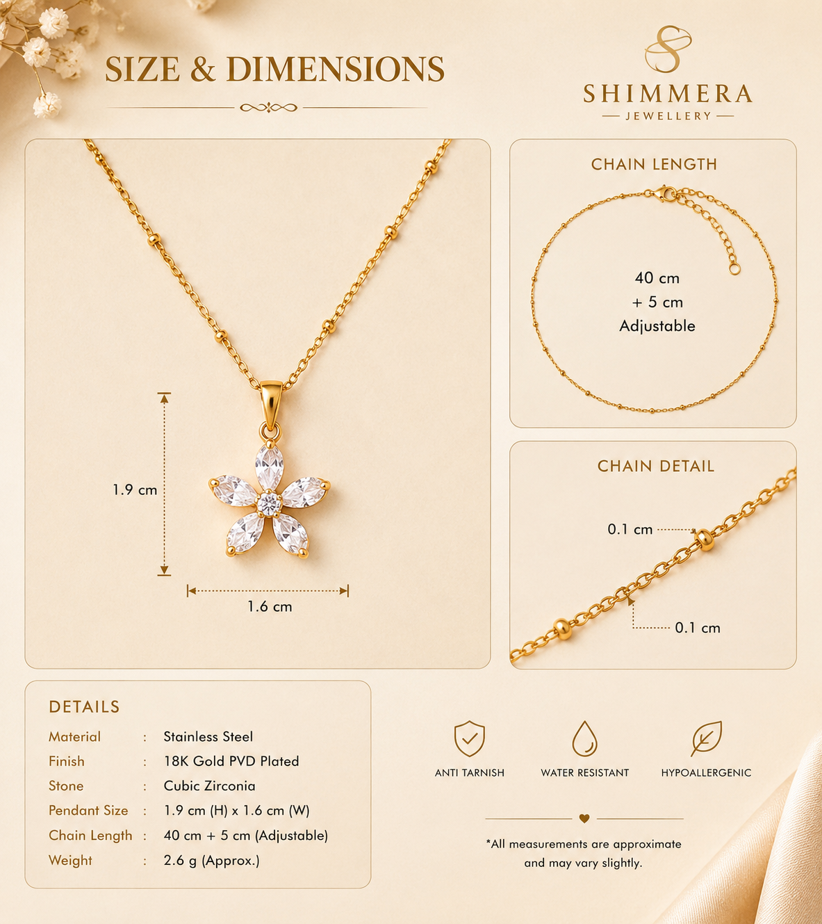 Gold necklace with star-shaped pendant and Shimmera Jewellery branding