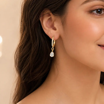 Shimmera Crystal Drop Hoop Earrings | Anti Tarnish Gold Plated Earrings Shimmera