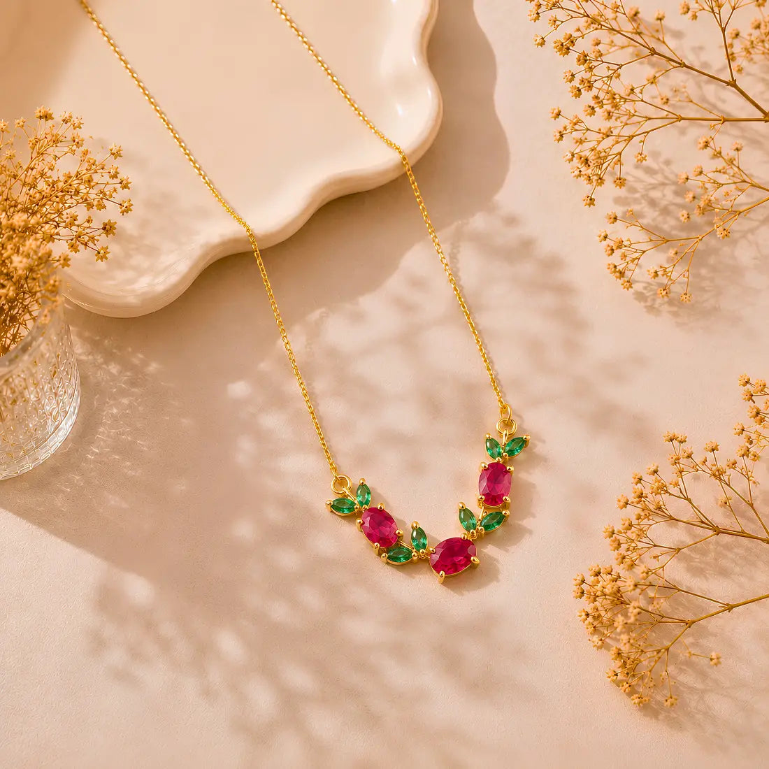 Anti Tarnish Ruby Green Stone Mangalsutra Shimmera