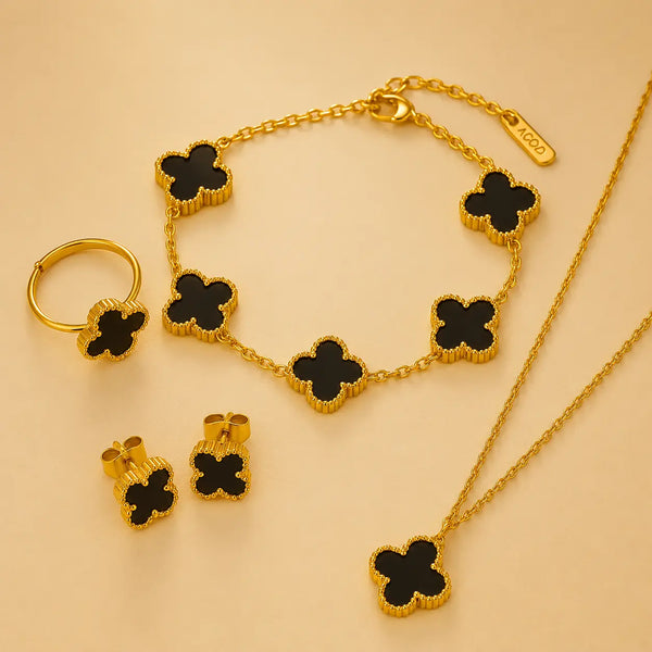 Anti-Tarnish 18K Gold-Plated Clover Jewelry Set