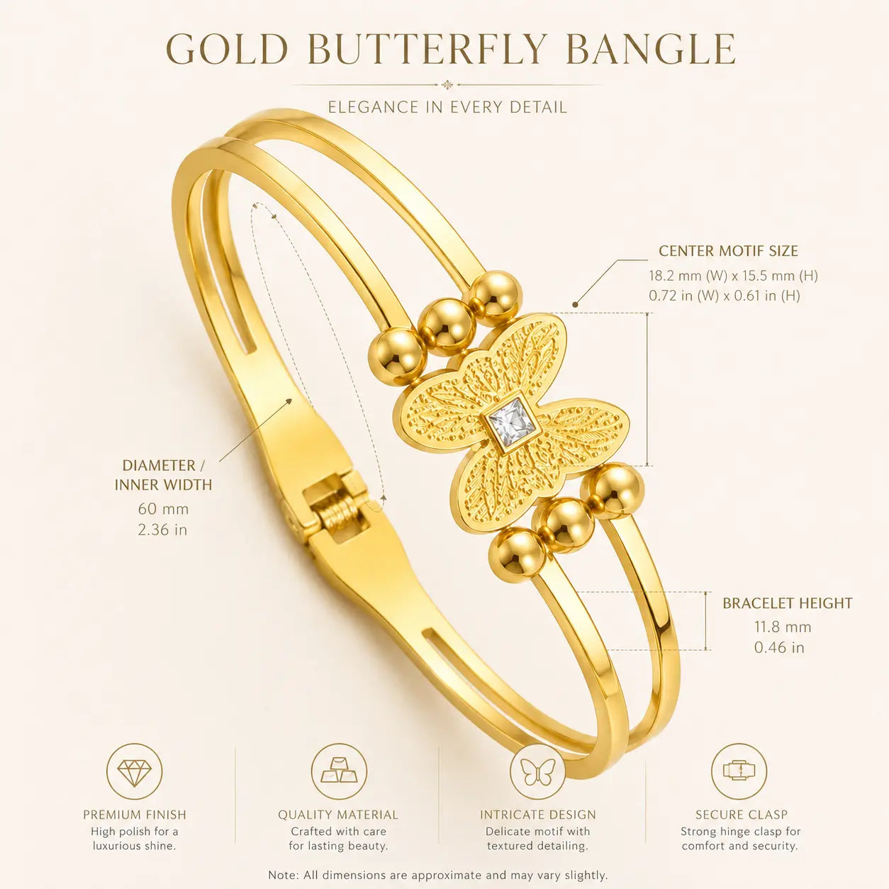Anti-Tarnish 18K Gold-Plated Butterfly Bracelet Shimmera