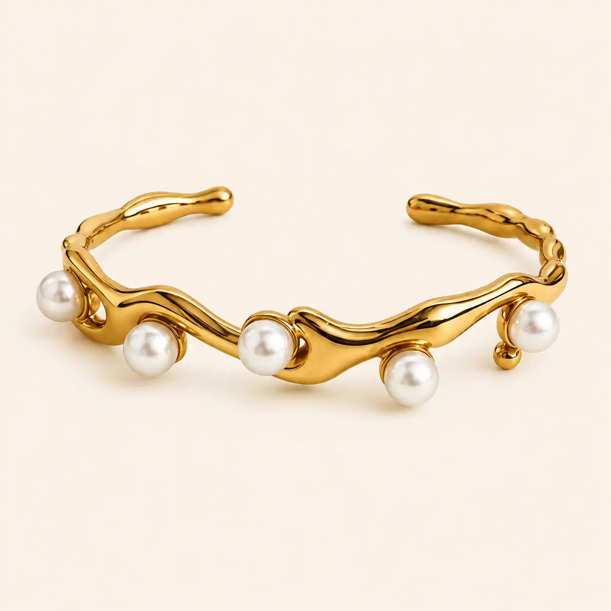 Anti-Tarnish 18K Gold-Plated White Pearl Cuff Bracelet My Store
