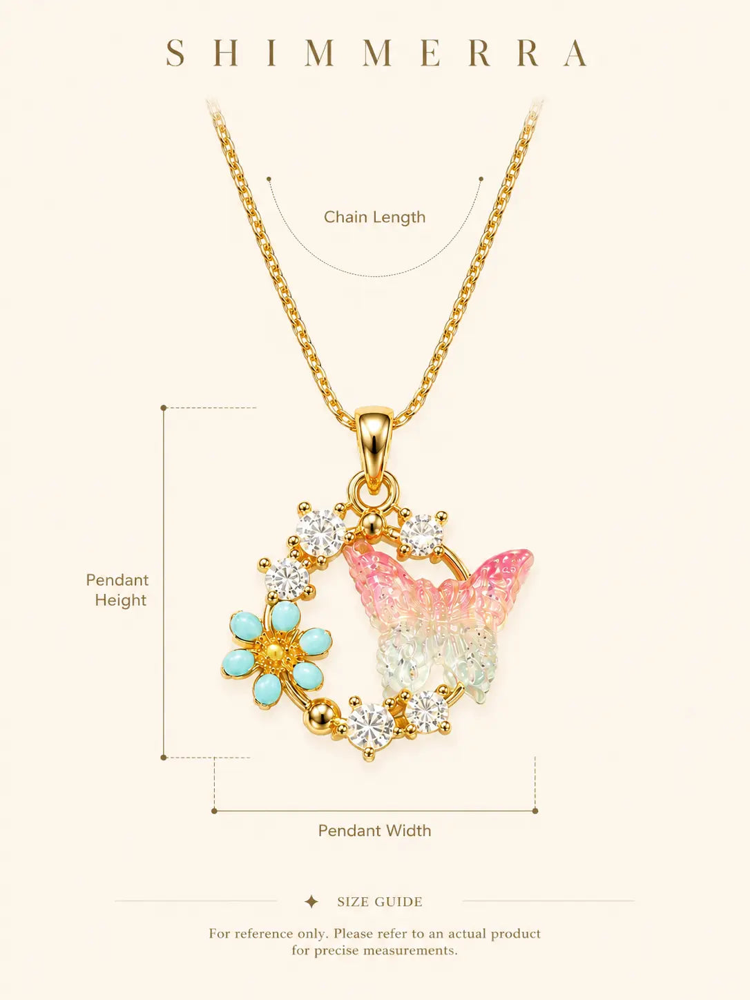 Anti Tarnish Butterfly Bloom Pendant Chain Shimmera