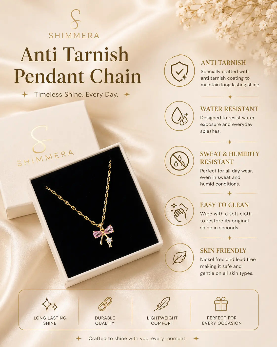 Anti Tarnish 18k Gold plated Bow Pendant Chain My Store