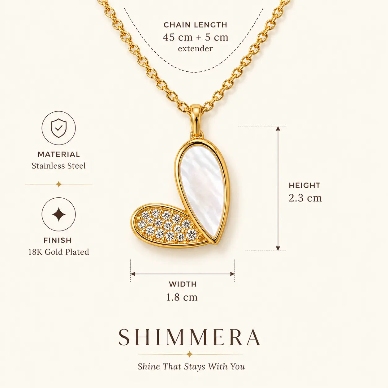 Anti-Tarnish 18K Gold-Plated Chain Pearl Leaf Pendant Necklace Shimmera