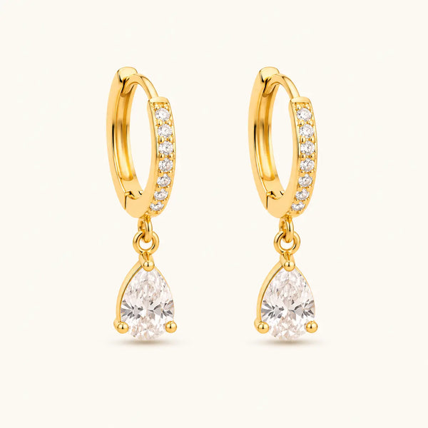 Shimmera Crystal Drop Gold Hoop Earrings | Anti-Tarnish Gold Plated Earrings