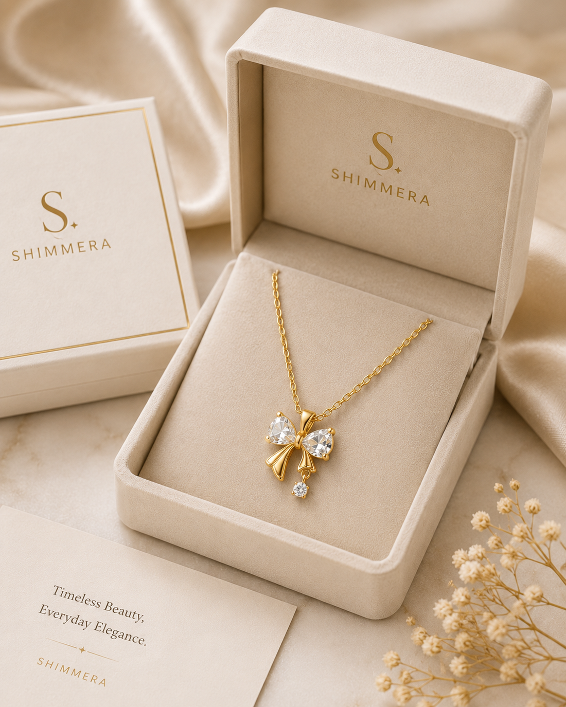 Anti Tarnish Bow Crystal Pendant Chain Shimmera