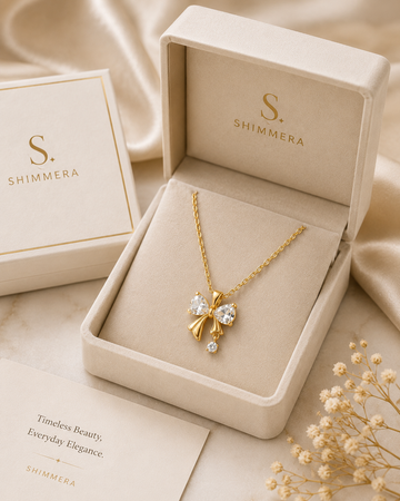 Anti Tarnish Bow Crystal Pendant Chain Shimmera