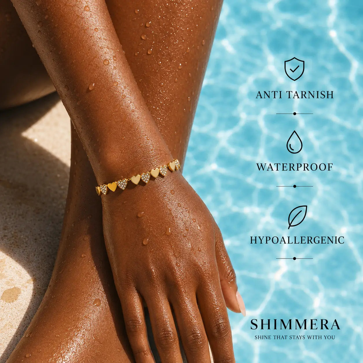 Anti Tarnish Gold Heart Bracelet for Women Shimmera
