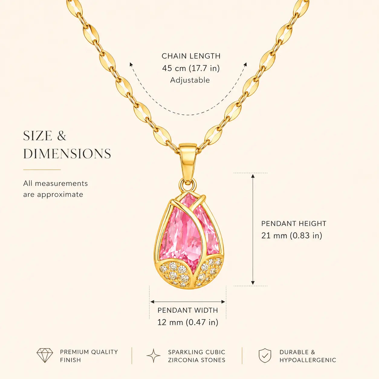 Anti Tarnish Pink Crystal Pendant Chain Shimmera
