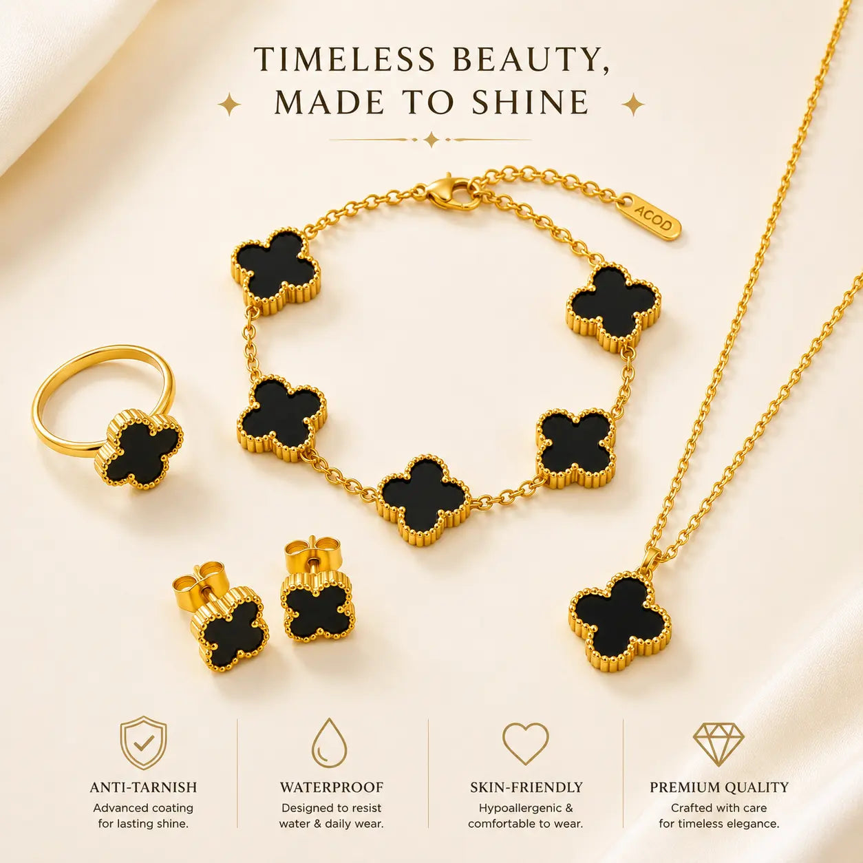 Anti-Tarnish 18K Gold-Plated Clover Jewelry Set Shimmera