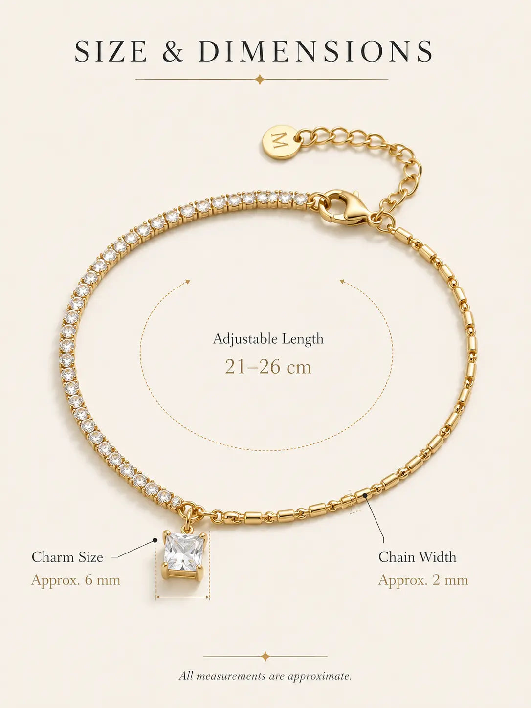 Anti-Tarnish Square Stone Anklet - Shimmera