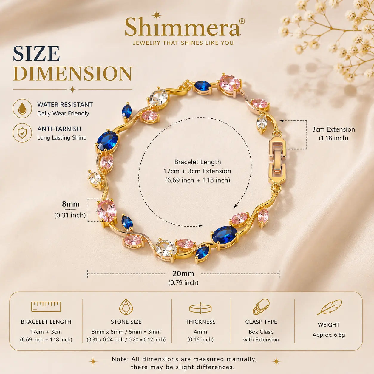 Shimmera Sapphire Bloom Bracelet | Anti Tarnish Gold Plated Crystal Bracelet Shimmera