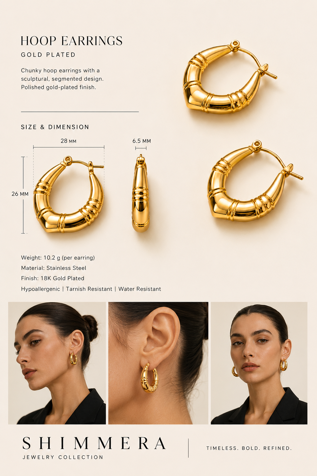 Anti Tarnish Bamboo Hoop Earrings - Shimmera
