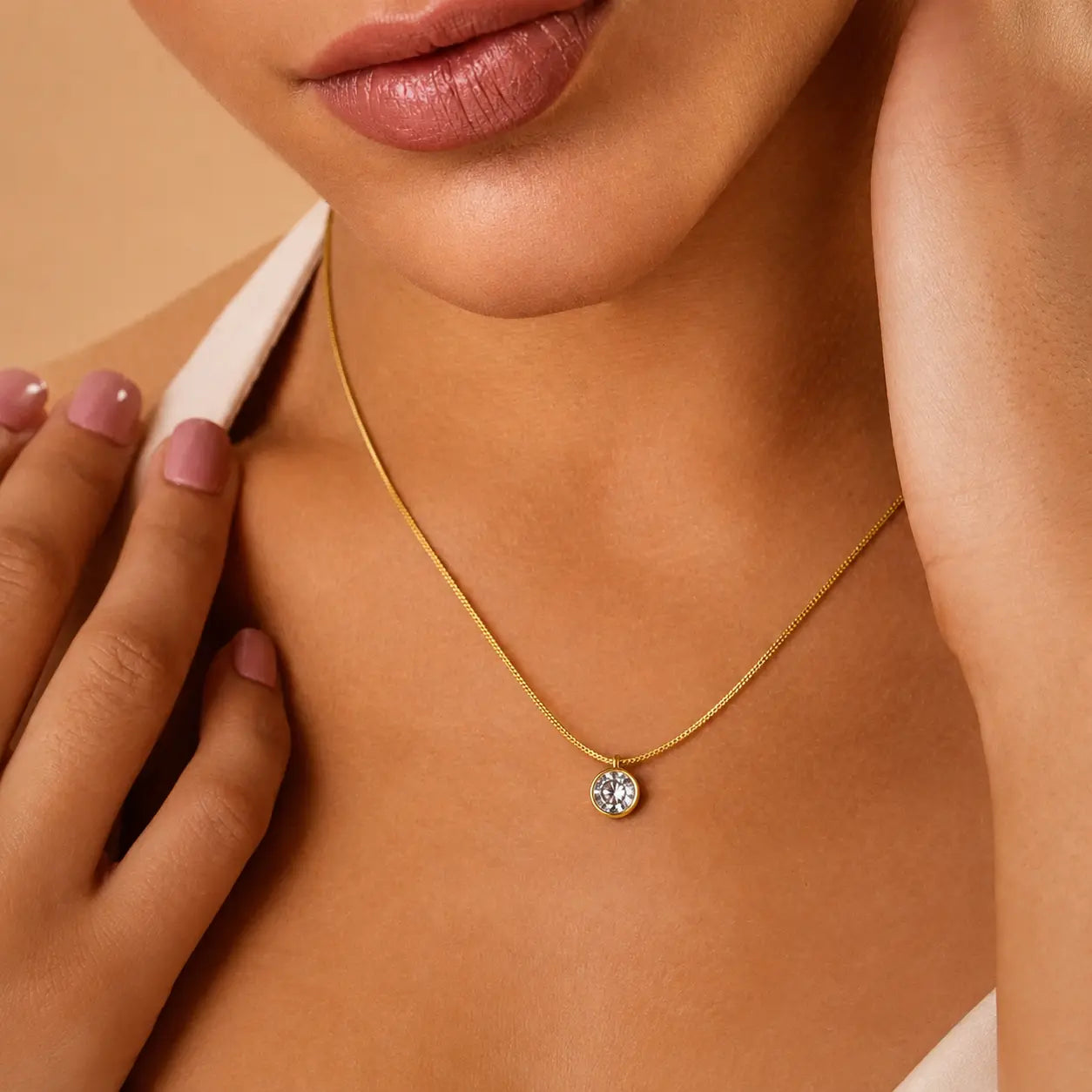 Cubic Zirconia Pendant Necklace with Chain, 18K Gold Plated, Tarnish-Resistant Shimmera