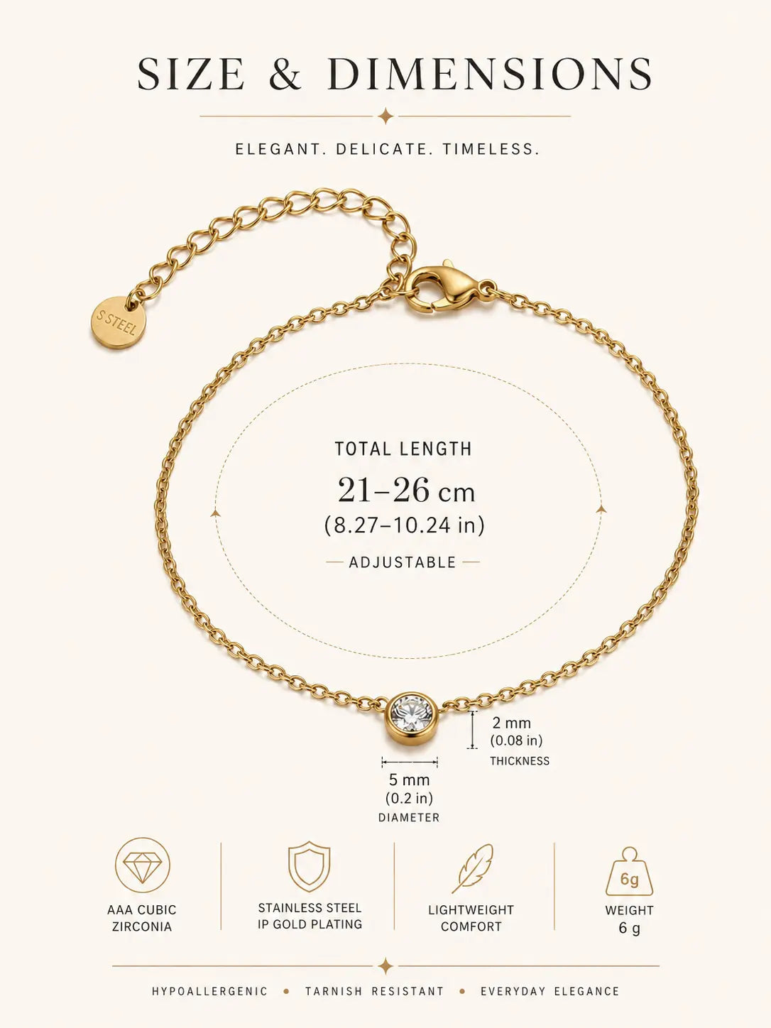 Anti Tarnish Solitaire Gold Anklet Shimmera