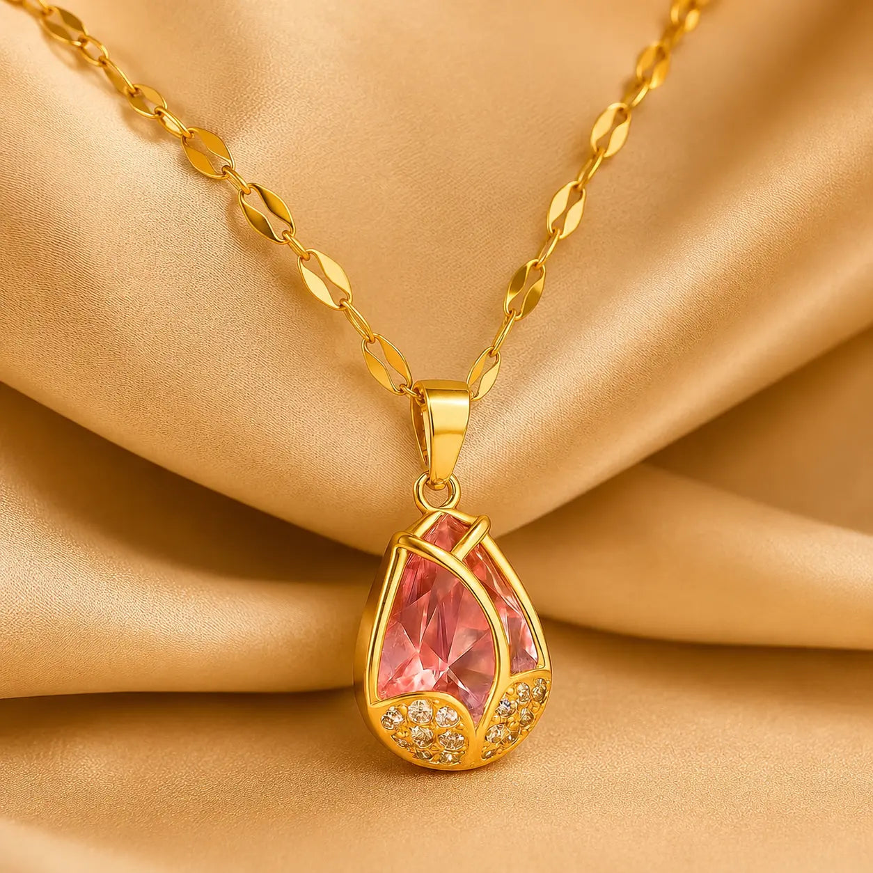 Anti Tarnish Pink Crystal Pendant Chain Shimmera