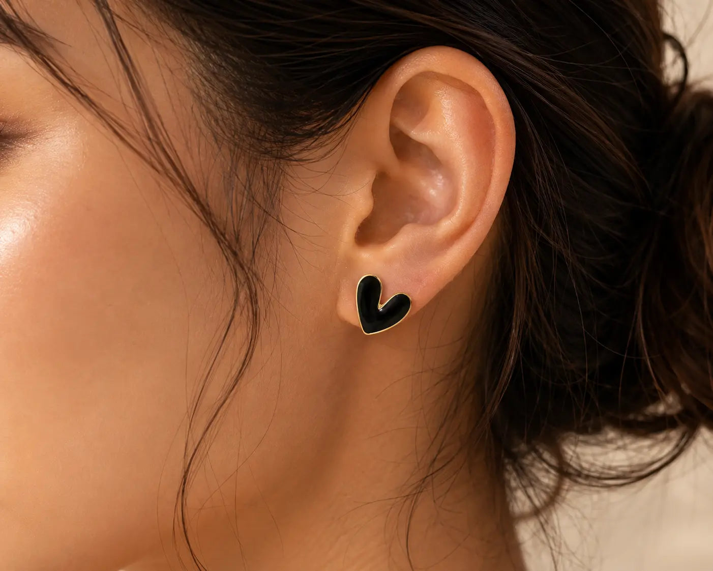 korean black heart shape earrings My Store