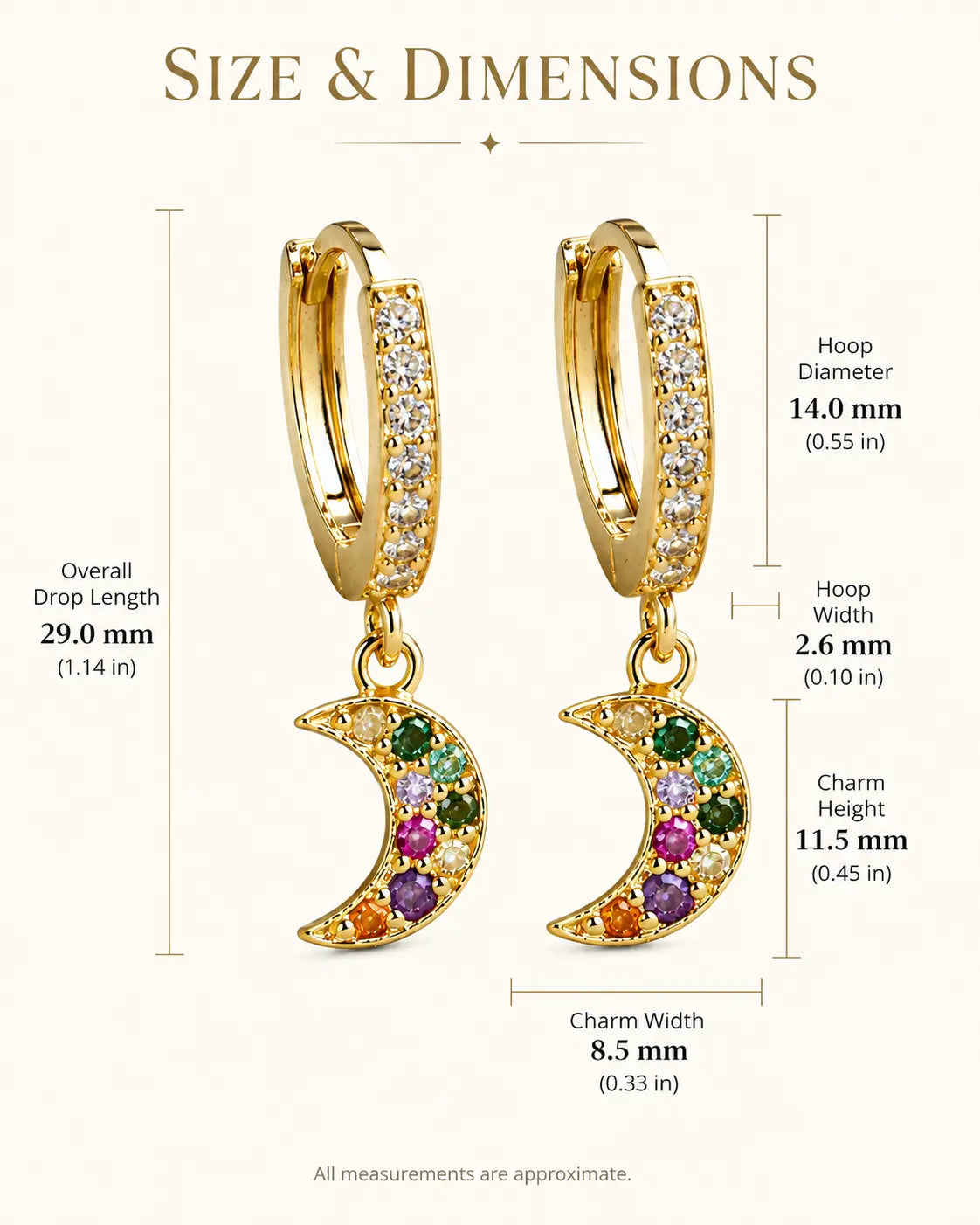 Anti Tarnish Luna Moon Gold Earrings Shimmera