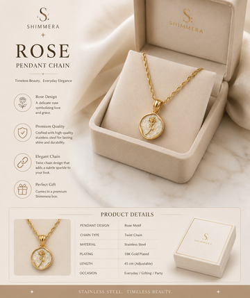 Anti tarnish 18k Gold plated Round rose pendant with chain My Store