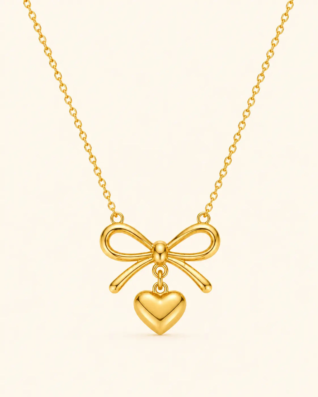 Shimmera Bow Heart Pendant Necklace | Anti-Tarnish Gold-Plated Chain Shimmera