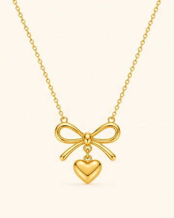 Shimmera Bow Heart Pendant Necklace | Anti-Tarnish Gold-Plated Chain Shimmera