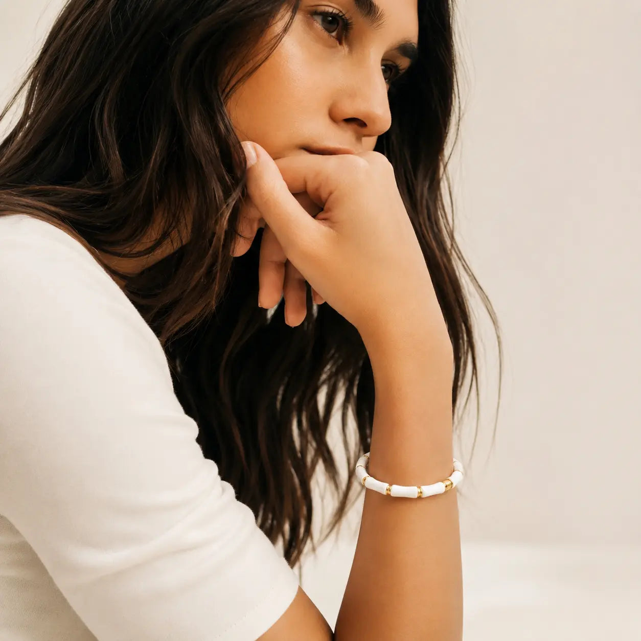 Anti Tarnish White Bamboo Bracelet Shimmera