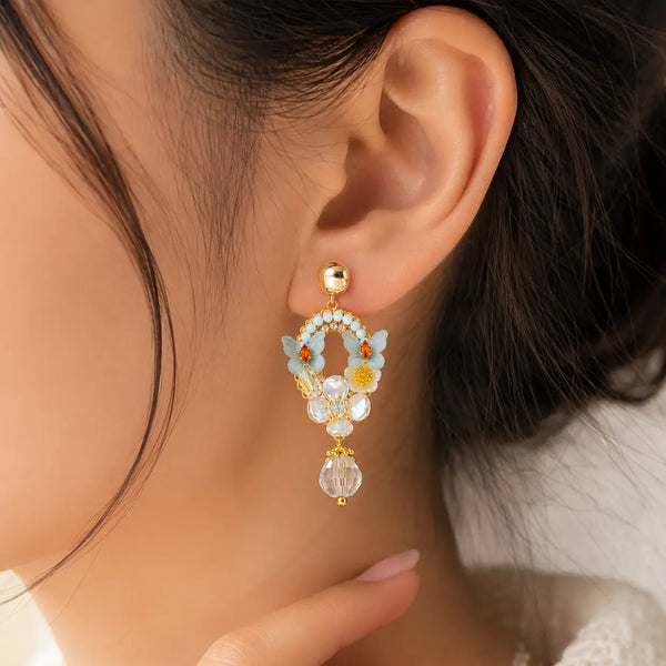 Pastel Floral Crystal Drop Earrings for Women
