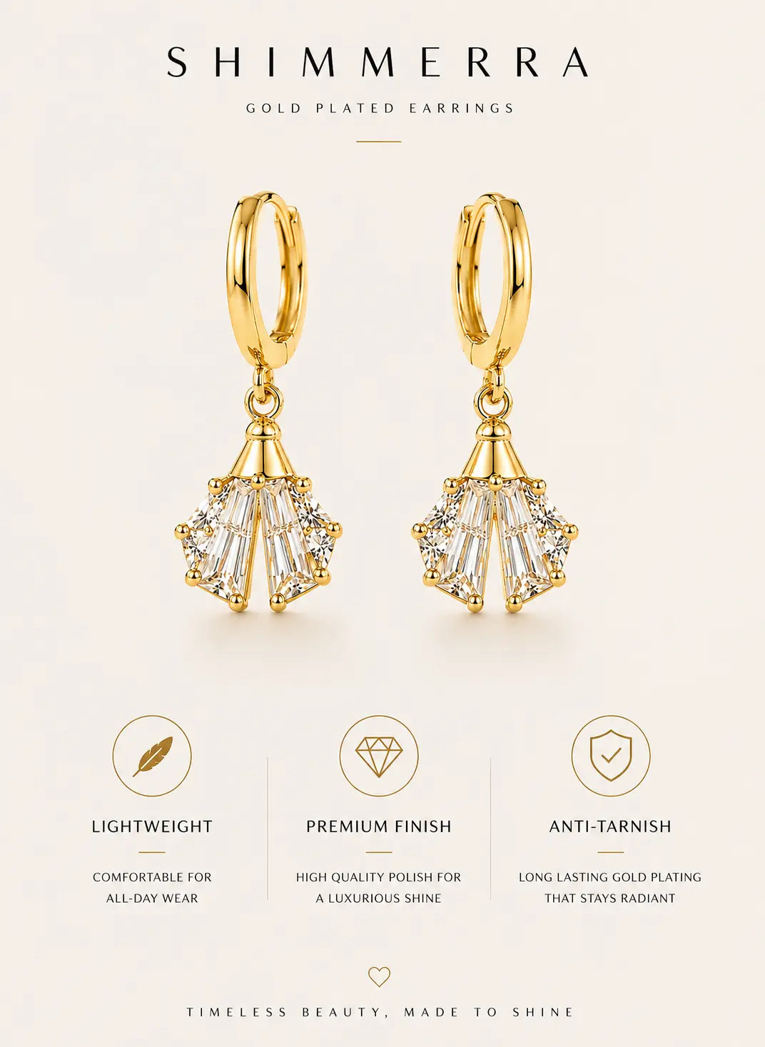 Anti Tarnish Crystal Fan Drop Earrings Shimmera