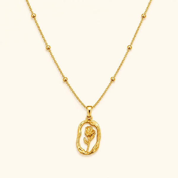 Anti-Tarnish 18k Gold-Plated Floral Design Pendant with Chain