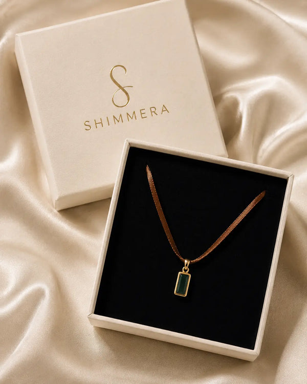 Anti-Tarnish 18K Gold Plated Green Cubic Zirconia Pendant Chain