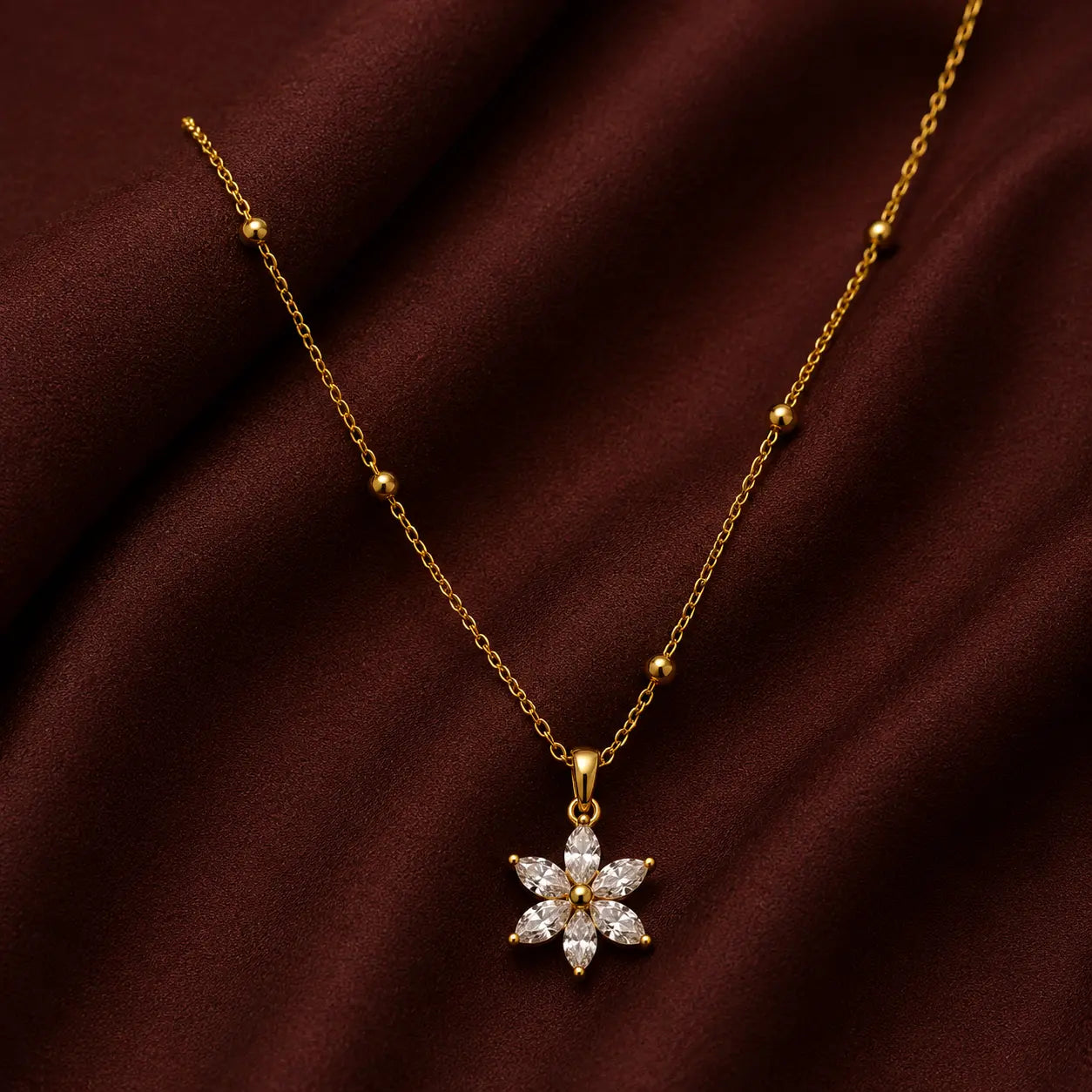 Anti-Tarnish 18K Gold Plated Cubic Zirconia Flower Pendant Necklace Shimmera