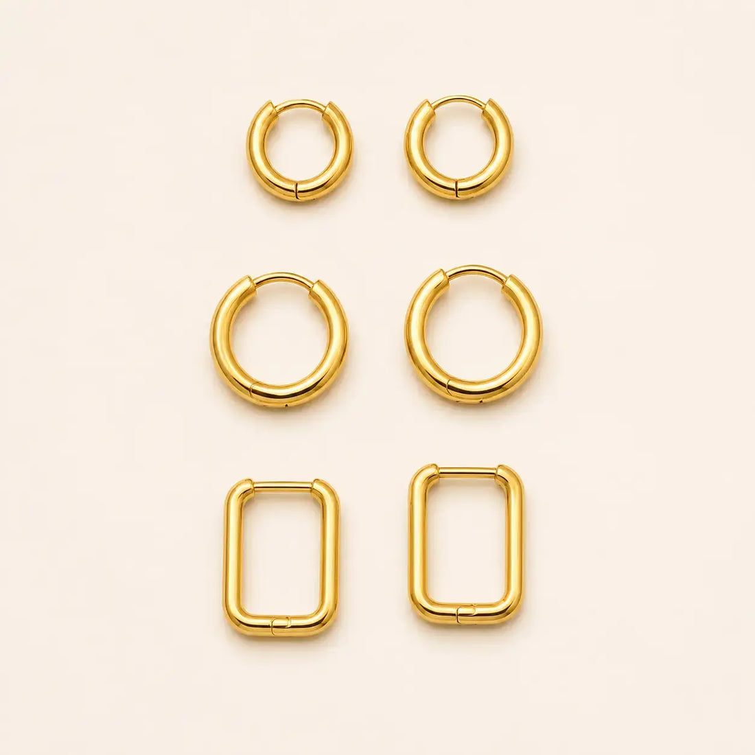 Anti-Tarnish 18K Gold-Plated Stainless Steel Golden Hoop Earrings Set Shimmera