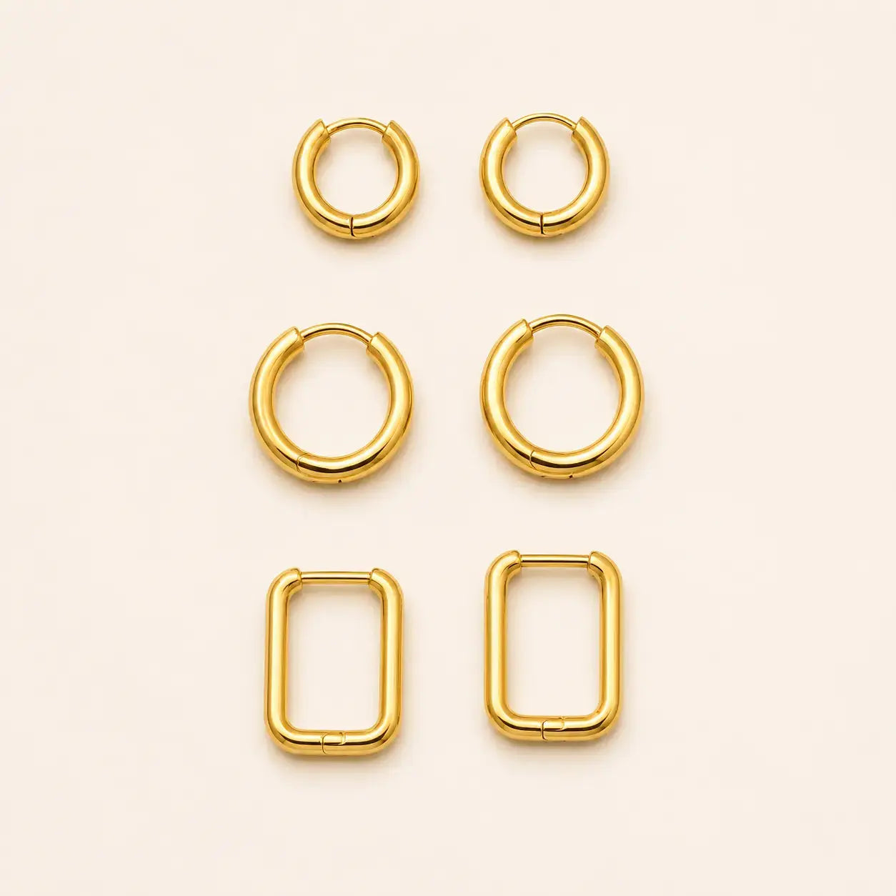 Anti-Tarnish 18K Gold-Plated Stainless Steel Golden Hoop Earrings Set Shimmera